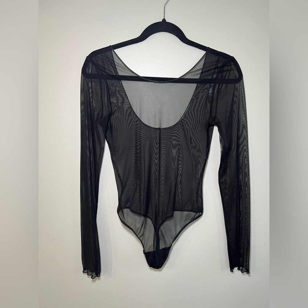 Aritzia Black Sheer Bodysuit Top Black